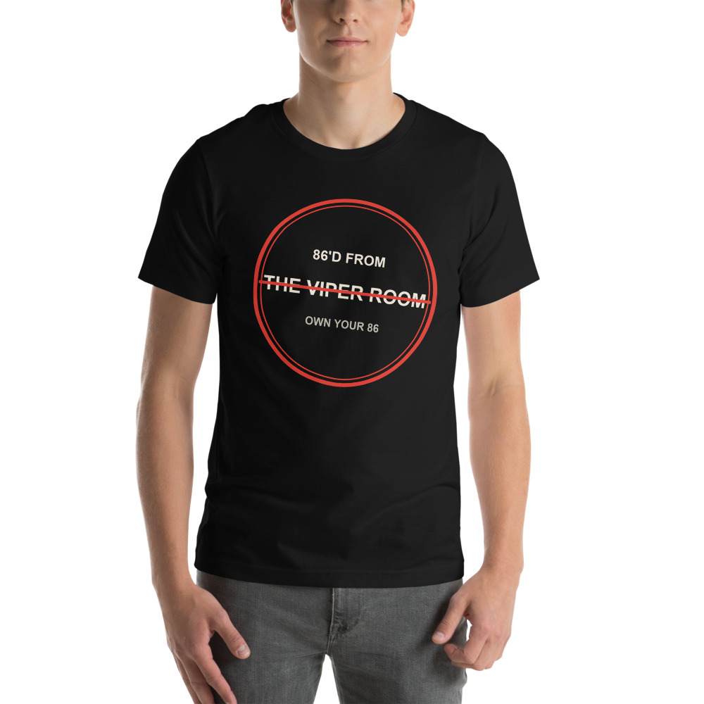 Model wearing the 86FROM Viper Room black tee